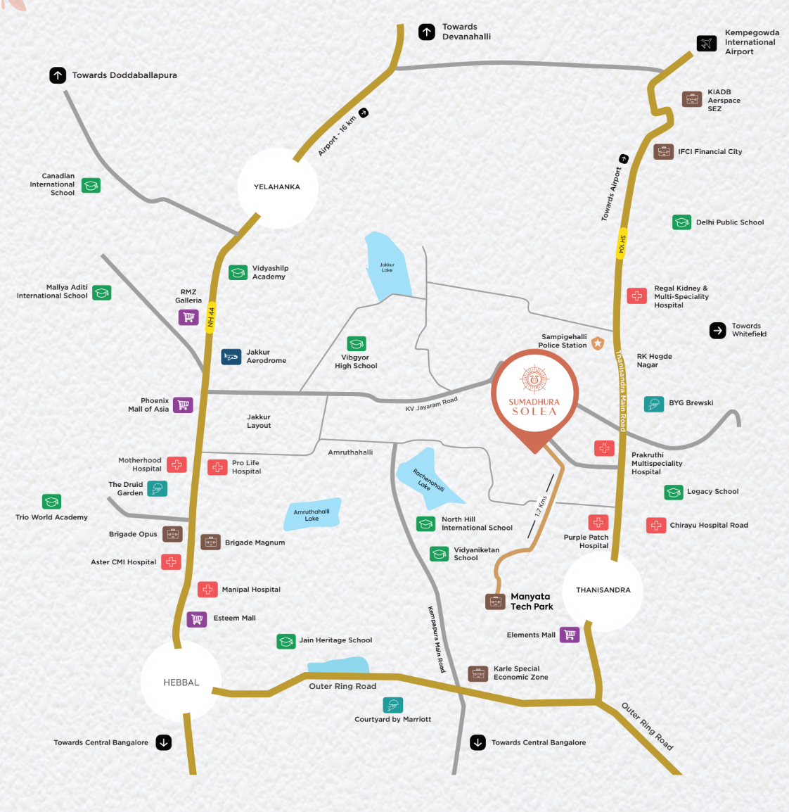 Location Map of Sumadhura Solea in Rachenahalli, Bangalore